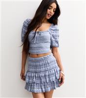 Women's Blue Tiered Crinkle Mini Skirt New Look