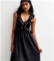 Women's Black Ruffle Trim Tiered Hem Midi Dress New Look