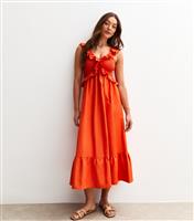 Women's Orange Ruffle Trim Tiered Hem Midi Dress New Look