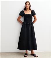 Women's Tall Black Shirred Square Neck Midi Dress New Look