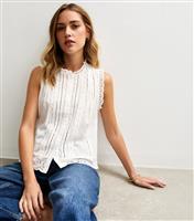 Women's White Cotton Broderie Anglaise Sleeveless Shirt New Look
