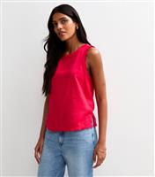 Women's Bright Red Linen Blend Scalloped Edges Vest New Look