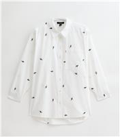 Women's Petite White Cactus Embroidered Long Sleeve Shirt New Look