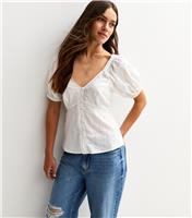 Women's Petite White Cutwork V-Neck Top New Look