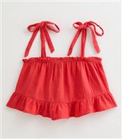Women's Petite Red Cotton Tie Shoulder Cami Top New Look