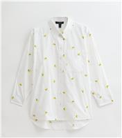Women's Petite White Lemon Embroidered Long Sleeve Shirt New Look