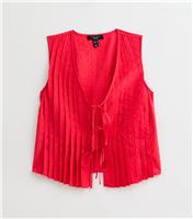 Women's Petite Red Pleated Tie Front Sleeveless Top New Look