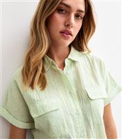 Women's Green Striped Short Sleeve Shirt New Look