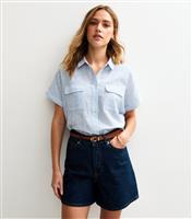 Women's Blue Striped Short Sleeve Shirt New Look
