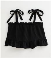 Women's Tall Black Cotton Tie Shoulder Cami Top New Look