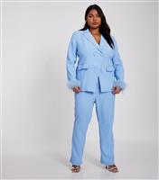 Women's Curve Blue Straight Leg Trousers Quiz New Look