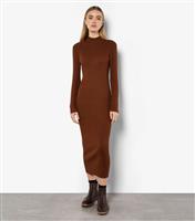 Women's Brown Ribbed Midi Dress Apricot New Look