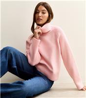 Women's Bright Pink Rib Roll Neck Jumper New Look