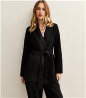 Women's Black Soft Touch Shawl Lapel Short Coat New Look