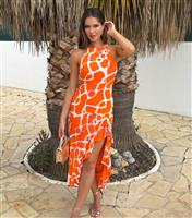 Women's Orange Abstract Print Halter Neck Midi Dress AX Paris New Look
