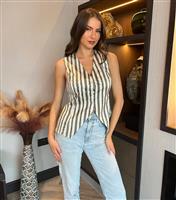 Women's Cream Striped Waistcoat AX Paris New Look