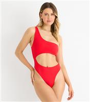 Women's Red One Shoulder Cutout Swimsuit Gini London New Look