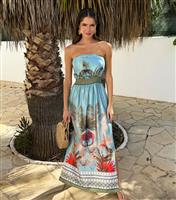 Women's Mint Green Safari Print Strapless Shirred Waist Midi Dress AX Paris New Look