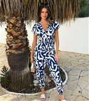 Women's Blue Patterned Jumpsuit AX Paris New Look