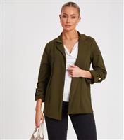 Women's Olive Ruched Sleeve Blazer Quiz New Look