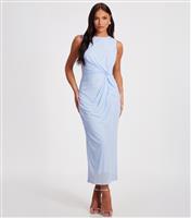 Women's Light Blue Diamant Embellished Gathered Mesh Midi Dress Quiz New Look