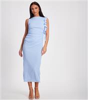 Women's Light Blue Ruffle Trim Midi Dress Quiz New Look