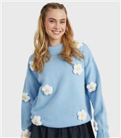 Women's Blue Daisy Appliqu Knit Jumper Skinnydip New Look