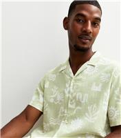 Men's Green Crinkled Texture Floral Print Shirt Jack & Jones New Look