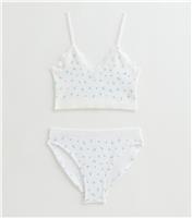 Girls' White Floral Print Seamless Ribbed Crop Top and Briefs Set New Look