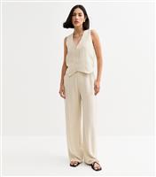 Women's Stone Pinstripe Wide Leg Trousers Blue Vanilla New Look