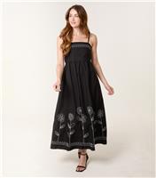 Women's Black Floral Embroidered Midi Dress Blue Vanilla New Look