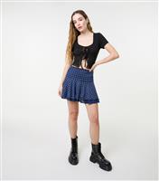 Women's Navy Check Ruffle Miniskirt Pink Vanilla New Look