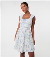 Women's White Floral Print Tiered Mini Dress Pink Vanilla New Look