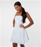 Women's Blue Floral Strapless Mini Dress Pink Vanilla New Look