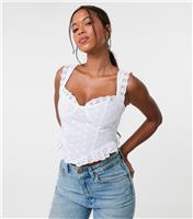 Women's White Broderie Crop Top Pink Vanilla New Look