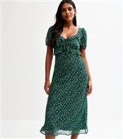 Women's Green Floral Print Milkmaid Midi Dress New Look