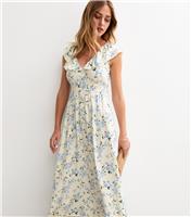 Women's Cream Floral Print Frill Trim Midi Dress New Look