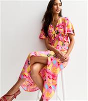 Women's Pink Fruit Print Frill Trim Midi Dress New Look