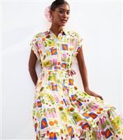 Women's Cream Tropical Fruit Print Midi Shirt Dress New Look