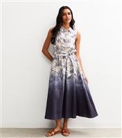 Women's White Blue Ombre Palm Tree Print Midi Shirt Dress New Look