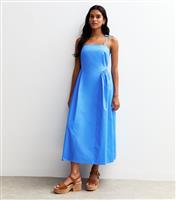 Women's Bright Blue Poplin Tie Strap Midi Dress New Look
