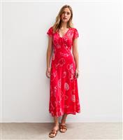 Women's Red Fruit Illustration Print Tie Front Midi Dress New Look