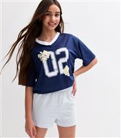 Girls' Blue Striped Jersey Shorts New Look