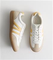 Women's Light Yellow Faux Suede Panelled Trainers Vegan New Look