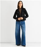 Women's Black Corduroy Biker Jacket Gini London New Look