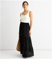Women's Black Embroidered Tiered Maxi Skirt Gini London New Look