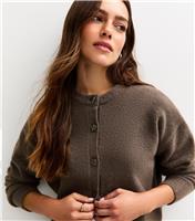 Women's Petite Dark Mink Crew Neck Short Cardigan New Look