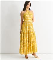Women's Yellow Animal Jacquard Tiered Maxi Dress Gini London New Look