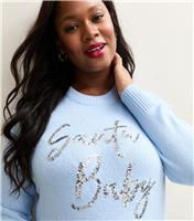 Women's Plus Size Light Blue Christmas Santa Baby Jumper Curves New Look