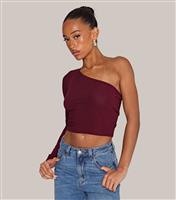 Women's Burgundy Ribbed One Shoulder Top WKNDGIRL New Look